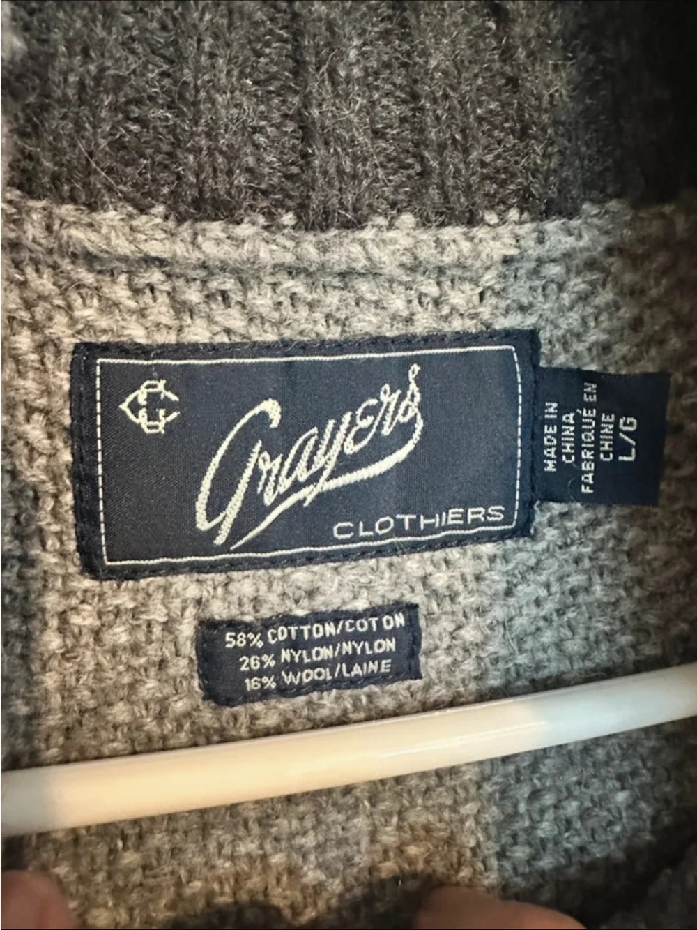 Men's Grayer’s Button-Neck Gray Sweater. Large. Gray